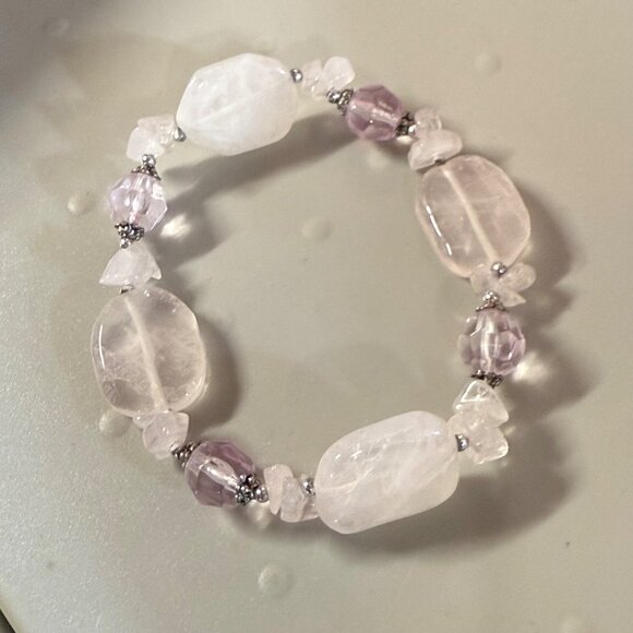 Rose Quartz & Amethyst Color Beaded Stretch Bracelet Women Adjusts - Picture 16 of 16